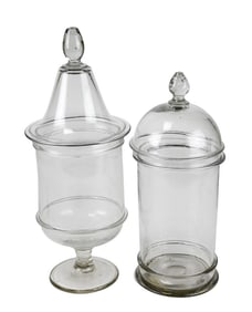 Pair Hand Blown Glass Apothecary Jars w Covers