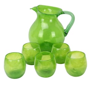 Mexican Hand Blown Apple Green Glass Drink Set