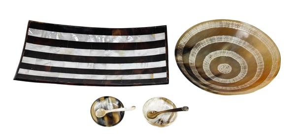 Carved Bone and Mother of Pearl Dishes & Spoons