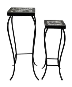Two Wrought Iron Mosaic Plant Stands