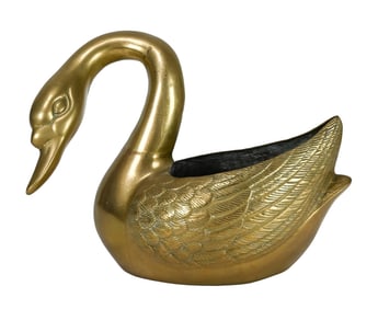 Vintage Brass Swan Planter Sculpture