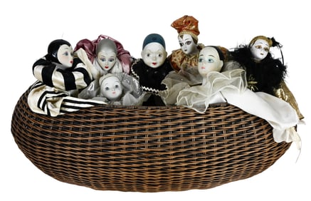 Vintage Harlequin Jester Dolls with Porcelain Head