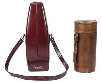 2 Vintage Leatherette Wine Bottle Carriers