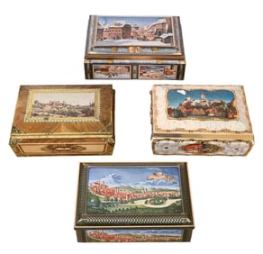 4 Vintage Scholler Tin Covered Box