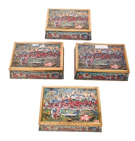 4 Vintage Scholler Tin Covered Box