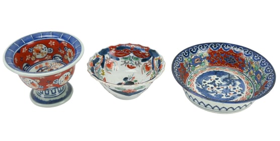3 Antique Japanese Arita Meiji Porcelain Bowls
