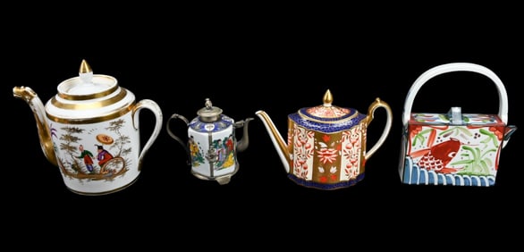 4 Antique Asian Style Porcelain Teapots