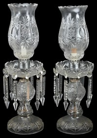 Pair Vintage Cut Glass Electric Lusters