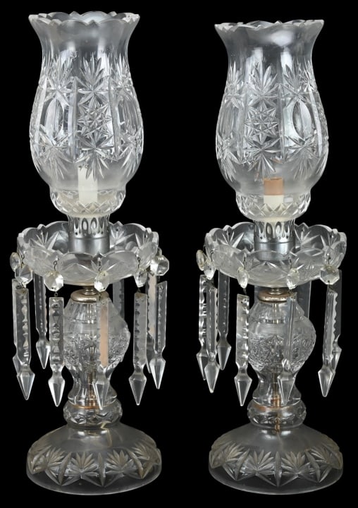 Pair Vintage Cut Glass Electric Lusters (1 of 15)