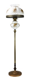 Victorian Oil Style Floor Lamp w Milk Glass Shade