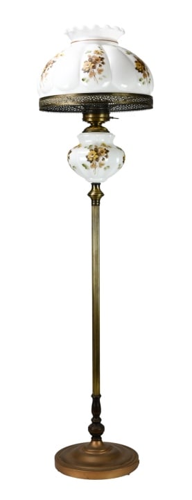 Victorian Oil Style Floor Lamp w Milk Glass Shade (1 of 9)