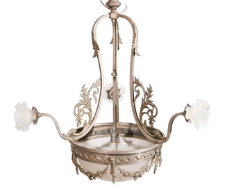 Antique French Coupe Frosted Glass Chandelier