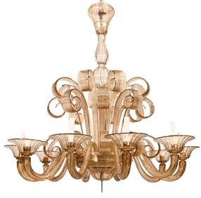 Venetian Amber Color Murano Art Glass Chandelier