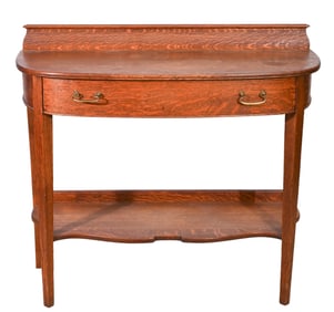 Antique Early American Carved Oak Table w Drawer