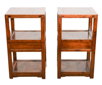 Pair Vintage Solid Wood 3 Tier Side Tables