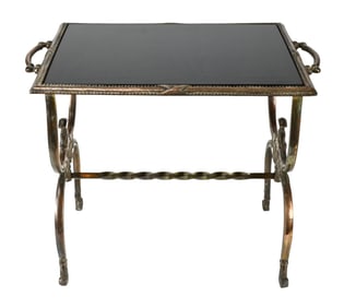 Antique Gilt Bronze Curule Glass Top Side Table