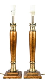 Pair Bronze & Silver Tone Candlestick Table Lamps