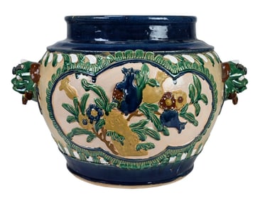 Large Chinoisserie Majolica Planter Fish Bowl