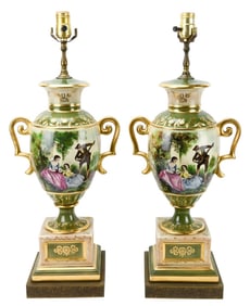 Pair Royal Vienna Portrait Amphora Vase Lamps