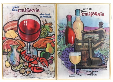 Pair 1970's Posters Wines From California Framed