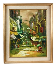 Hung Signed Mid C Palette Painting Vietnam Village