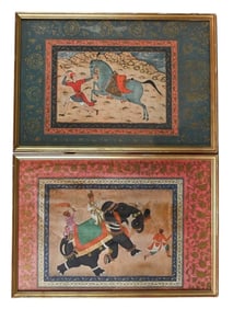Pair Antique Indo Persian Mughal Lithographs