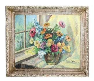 Hoyn Signed Mid C Still Life Oil Painting Flowers