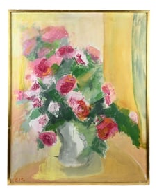 Lese Signed Mid C Still Life Oil Painting Flowers