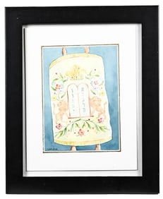 Jack Gural Signed Watercolor Painting of Torah
