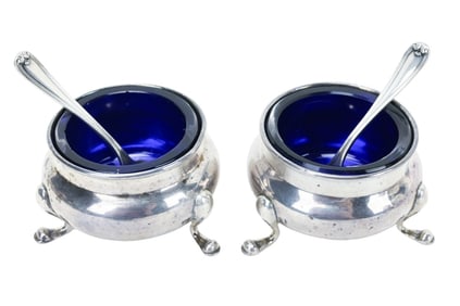 Vintage Sterling Silver & Cobalt Blue Glass Salts