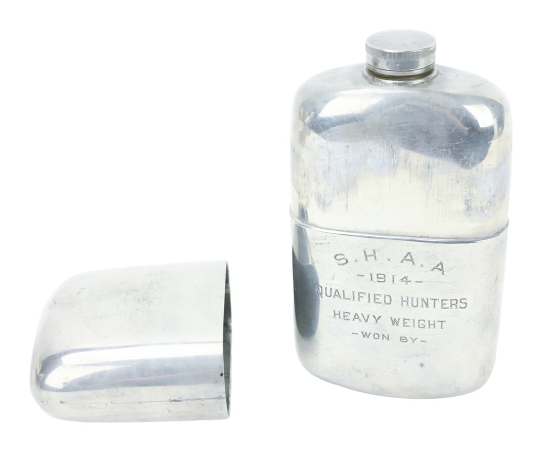 Antique James Dixon & Sons Sheffield Whiskey Flask: Antique James Dixon & Sons Sheffield Whiskey Flask with Engravings.Measures 7.5 inches x 4 inches x 1.5 inches.