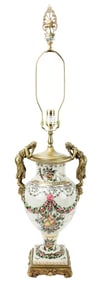 Castilian Porcelain & Bronze Amphora Form Lamp