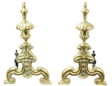 Pair Antique Brass French Regency Andirons