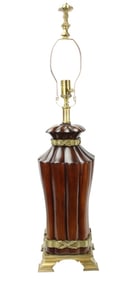 Decorative Crafts Art Deco Carved Wood Brass Lamp