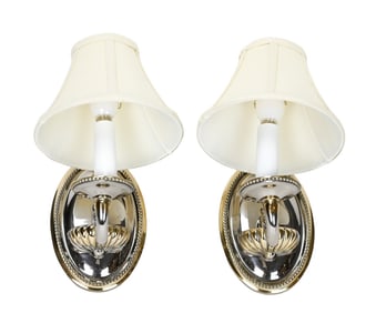 Pair Polished silver Tone Wall Sconces with Shade