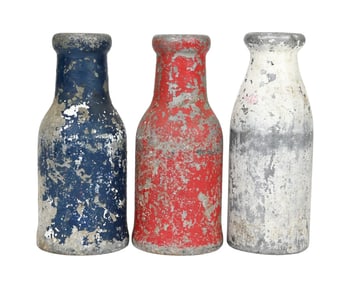 3 Antique Cast Metal Carnival Bottle Toss Bottles