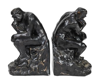 Pair Vintage Rodin The Thinker Resin Bookends