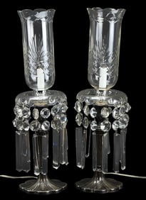 Pair Commodore Hotel NYC 1917 Crystal SP Lusters