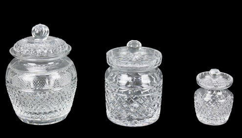 3 Crystal Covered Bisquit Jars Inc. Waterford