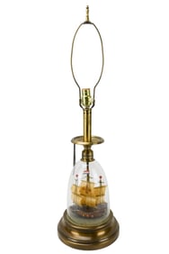 Vintage Cloche Lamp w Carved Boat Inside