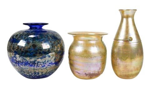 3 Roger Roland Signed Art Potter Vases