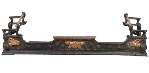 Antique Cast Iron and Brass Fireplace Fender
