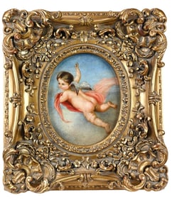 Flemish School Oil Painting Cherub Ornate Frame