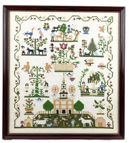 Vintage Cross Stitch Sampler in Frame