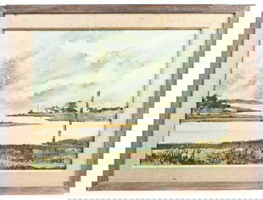 Voight Signed Watercolor of Water Scape