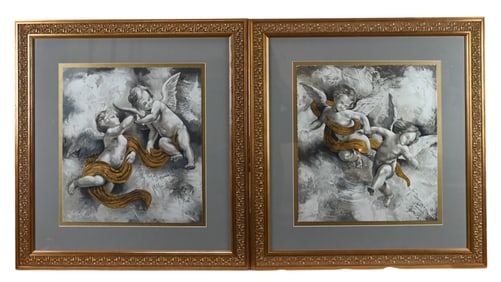 2 Richard Hall Signed Colored Lithographs Cherubs