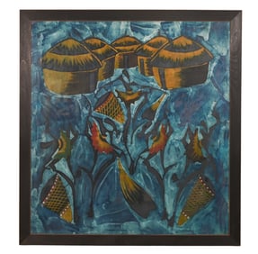 Framed Batik Featuring African Tribal Dancers