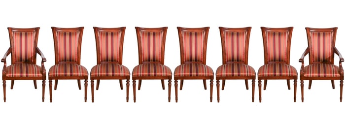 8 Regency Style Carved Upholstered Dining Chairs