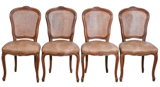 4 French Provincial Cane Back Leather Side Chairs