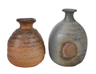 Two Japanese Bizen Ware Tokkuri Vase Pottery